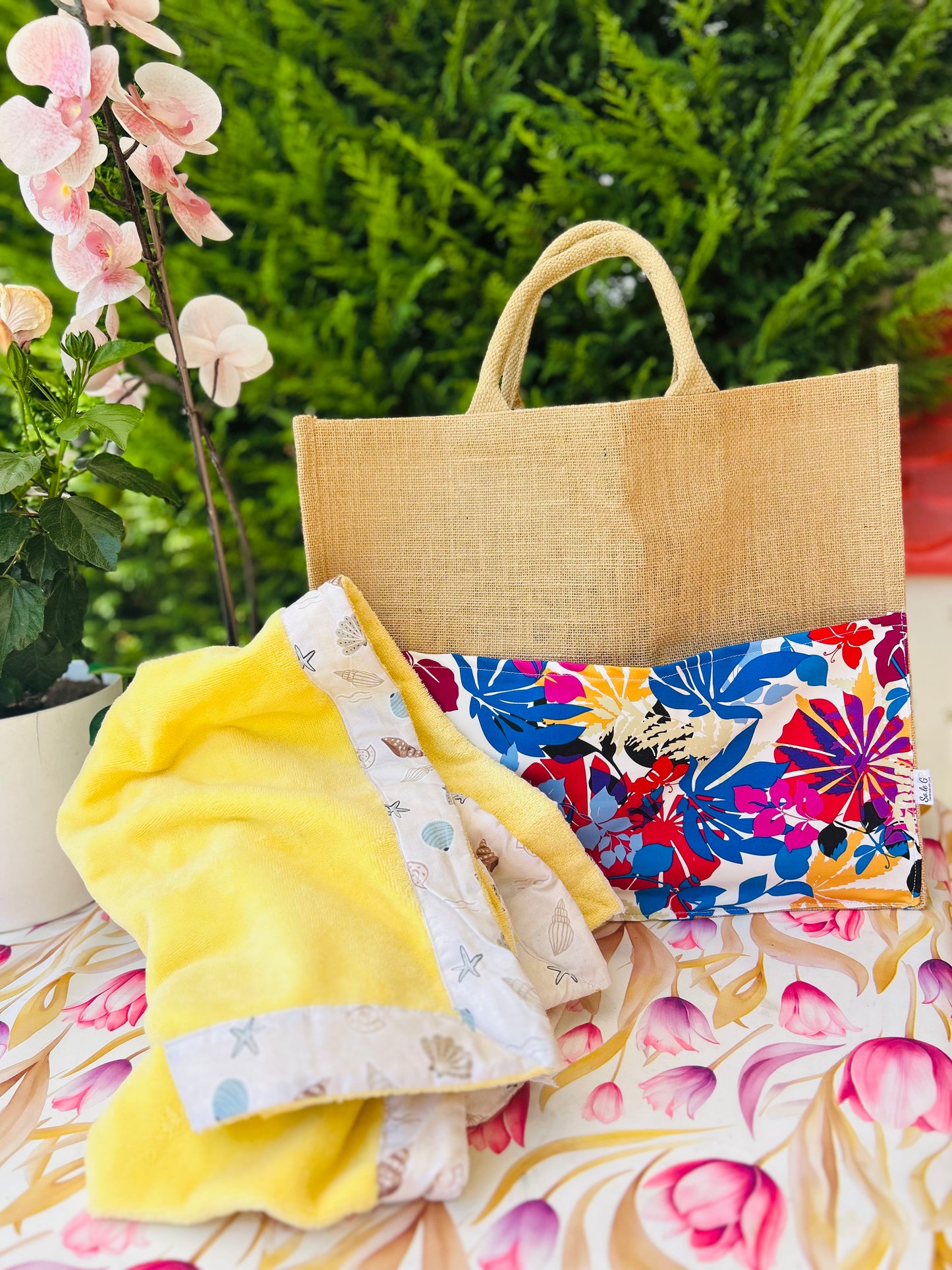 Beach Bag Juta Flowers