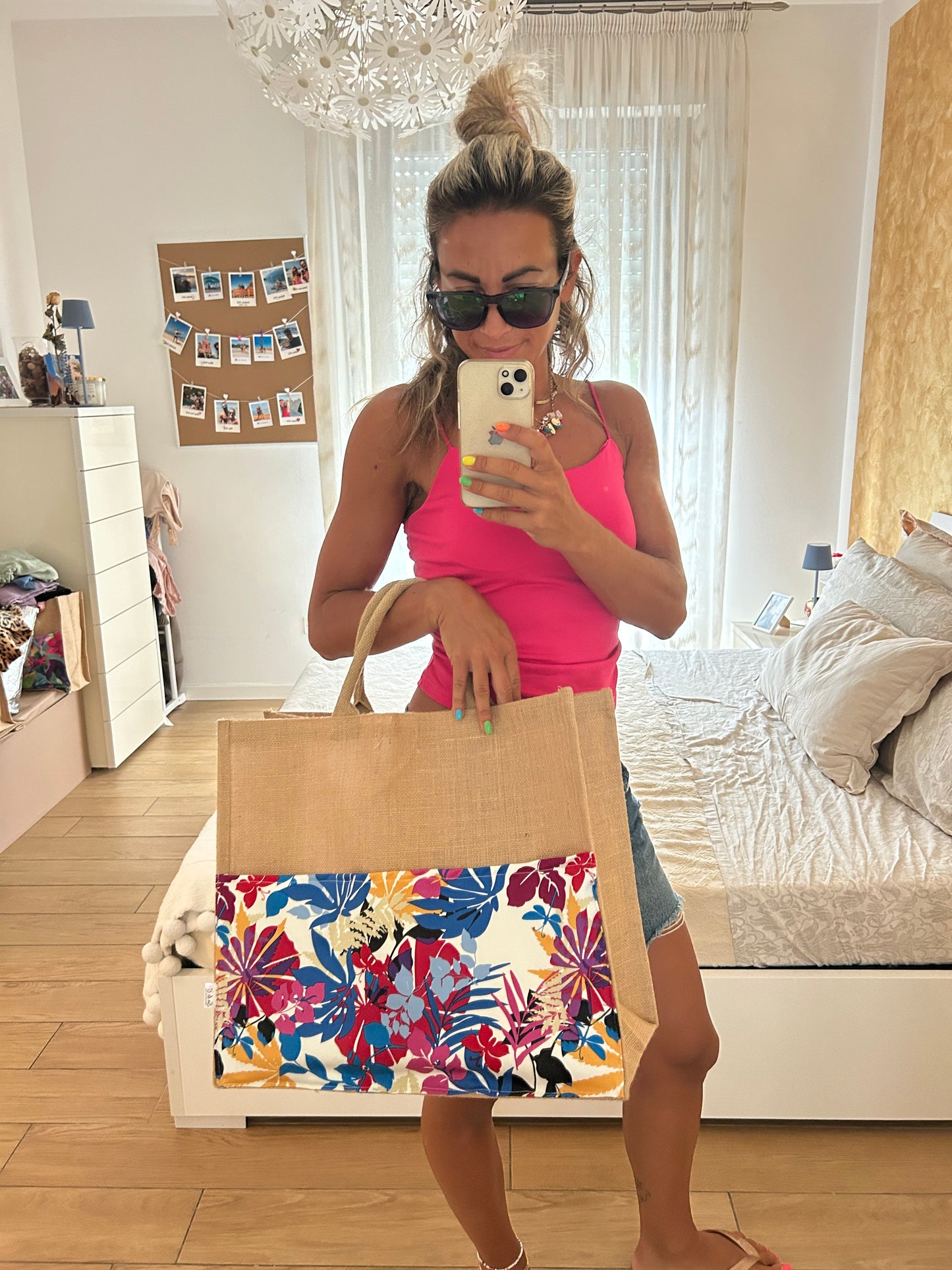 Beach Bag Juta Flowers