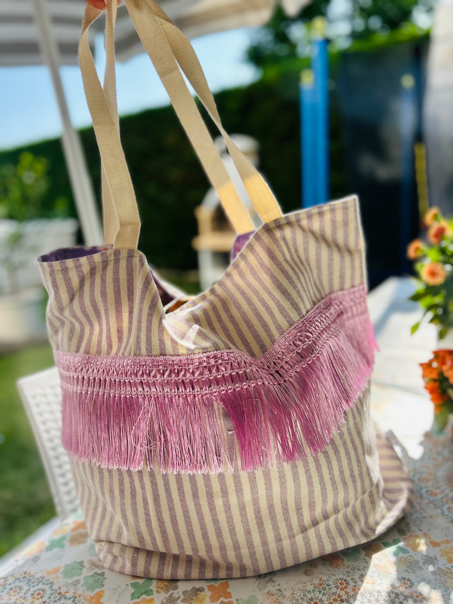 Beach Bag Stripes Lilla