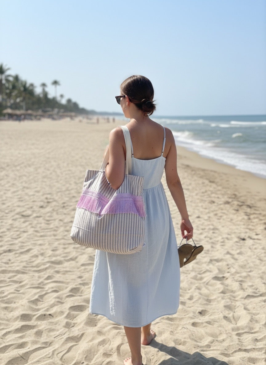Beach Bag Stripes Lilla